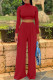 Burgundy Fashion Casual Solid Basic Turtleneck Long Sleeve Two Pieces