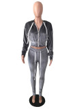 Grey Fashion Casual Solid Basic Hooded Collar Long Sleeve Two Pieces