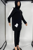 Blue Fashion Casual Patchwork Zipper Hooded Collar Long Sleeve Two Pieces
