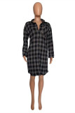 Red Fashion Casual Plaid Print Cardigan Turndown Collar Outerwear