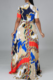 Multi-color Casual Vacation Print Bandage Patchwork Fold V Neck Short Sleeve Two Pieces