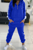 Blue Fashion Casual Patchwork Zipper Hooded Collar Long Sleeve Two Pieces