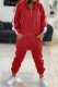 Red Fashion Casual Patchwork Zipper Hooded Collar Long Sleeve Two Pieces