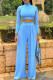 Sky Blue Fashion Casual Solid Basic Turtleneck Long Sleeve Two Pieces