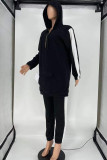Blue Fashion Casual Patchwork Zipper Hooded Collar Long Sleeve Two Pieces