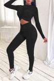 Black Fashion Casual Solid Hollowed Out O Neck Skinny Jumpsuits
