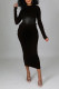 Black Elegant Solid Patchwork Frenulum O Neck One Step Skirt Dresses