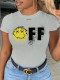 Grey Casual Daily Print Patchwork O Neck T-Shirts