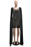 Red Sexy Celebrities Solid Patchwork Asymmetrical Hot Drill V Neck A Line Dresses