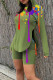 Green Casual Print Patchwork Asymmetrical Hooded Collar Long Sleeve Two Pieces