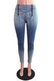 Baby Blue Fashion Casual Patchwork Split Joint High Waist Regular Denim Jeans
