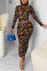 Multicolor Fashion Casual Print Backless Half A Turtleneck Long Sleeve Two Pieces