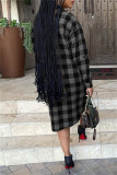 Red Fashion Casual Plaid Print Cardigan Turndown Collar Outerwear
