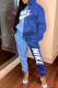 Blue Fashion Casual Letter Print Patchwork Hooded Collar Long Sleeve Two Pieces