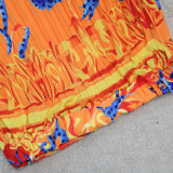 Yellow Casual Vacation Print Bandage Patchwork Fold V Neck Short Sleeve Two Pieces
