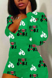 Green Living Print V Neck Rompers