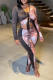 Black Pink Sexy Print Patchwork V Neck Skinny Jumpsuits
