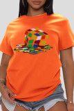 Red Casual Street Print Patchwork O Neck T-Shirts