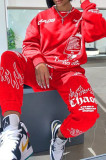 Red Fashion Print Basic O Neck Long Sleeve Two Pieces