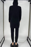 Blue Fashion Casual Patchwork Zipper Hooded Collar Long Sleeve Two Pieces