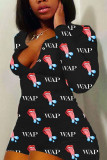 Black Living Print V Neck Rompers