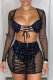 Black Sexy Patchwork Bronzing See-through Square Collar Long Sleeve Two Pieces
