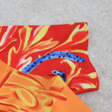Yellow Casual Vacation Print Bandage Patchwork Fold V Neck Short Sleeve Two Pieces