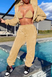 Pink Fashion Casual Solid Basic Hooded Collar Long Sleeve Three-piece Set