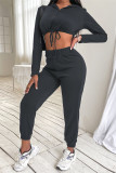 Dark Gray Fashion Casual Solid Bandage Zipper Collar Long Sleeve Two Pieces