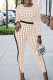 Khaki Fashion Casual Print Patchwork O Neck Regular Jumpsuits