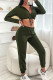 Army Green Fashion Casual Solid Bandage Zipper Collar Long Sleeve Two Pieces