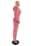 Pink Fashion Casual Solid Basic Hooded Collar Long Sleeve Three-piece Set