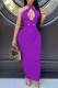 Purple Fashion Sexy Solid Bandage Hollowed Out Backless Halter Long Dress