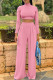 Pink Fashion Casual Solid Basic Turtleneck Long Sleeve Two Pieces