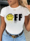 White Casual Daily Print Patchwork O Neck T-Shirts