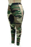 Green Fashion Casual Camouflage Print Bandage Hollowed Out Regular High Waist Trousers