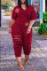 Burgundy Fashion Casual Solid Ripped V Neck Loose Jumpsuits