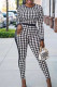 Black Fashion Casual Print Patchwork O Neck Regular Jumpsuits
