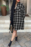 Red Fashion Casual Plaid Print Cardigan Turndown Collar Outerwear
