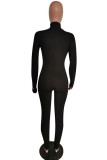 Blue Fashion Casual Letter Embroidery Solid Color Turtleneck Skinny Jumpsuits
