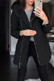 Black Casual Solid Patchwork Pocket Zipper Hooded Collar Outerwear
