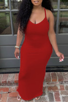 Red Sexy Casual Solid Backless Spaghetti Strap Sleeveless Dress Dresses