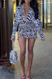 Black White Sexy Print Patchwork V Neck One Step Skirt Dresses