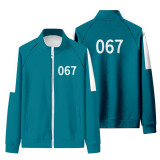 Blue Squid Game Fashion Casual Print Patchwork Zipper Collar Long Sleeve Two Pieces