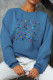 Blue Sexy Street Print Patchwork O Neck Tops