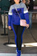 Blue Fashion Casual Letter Print Patchwork Hooded Collar Long Sleeve Two Pieces