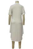 White Casual Solid Split Joint Turndown Collar Shirt Dress Dresses