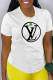 White Fashion Casual Print Patchwork O Neck T-Shirts