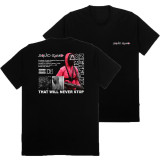 Black Casual Print Split Joint O Neck T-Shirts
