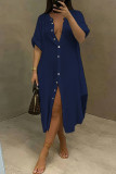 Coffee Fashion Casual Solid Patchwork Turndown Collar Long Sleeve Dresses